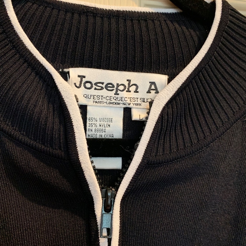 Joseph A Black/White Knit Zip front Cardigan Sweater sz L - Picture 2 of 3